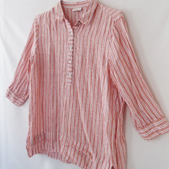 J. Jill Love Linen Pink Orange Striped Tunic - Picture 4 of 10